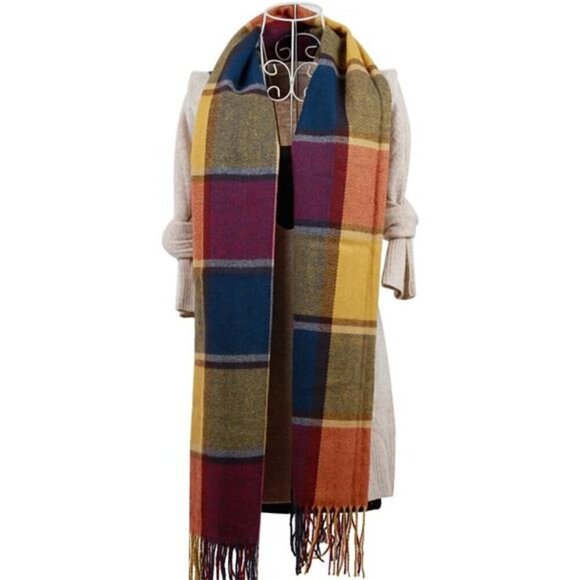 Blanket Scarf Long Plaid Women's Chunky Oversized Winter Fall Winter Purple - Picture 1 of 6